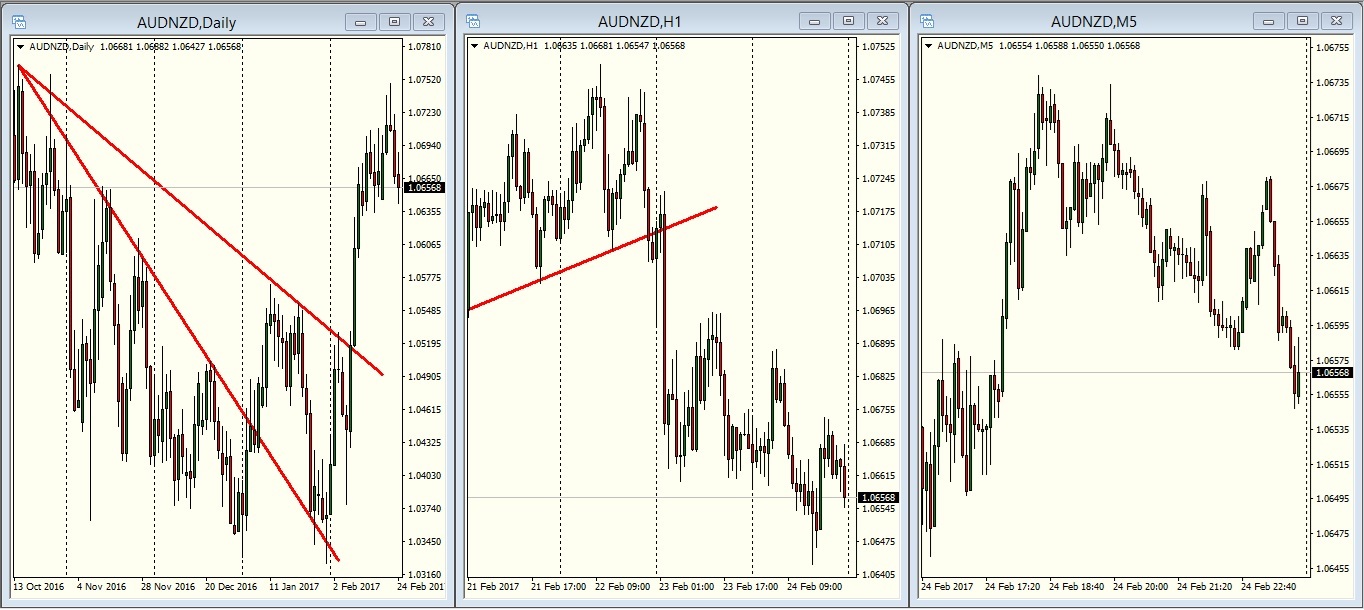 AUDNZD daily, 1h, 5min charts - CryptoburstMT4